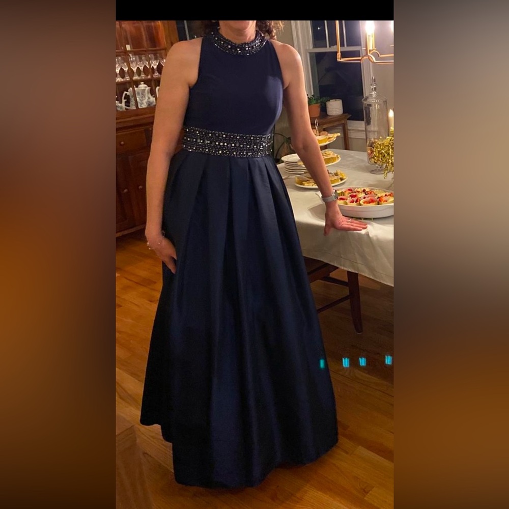 Jessica Howard Navy Beaded Ballgown with Pockets